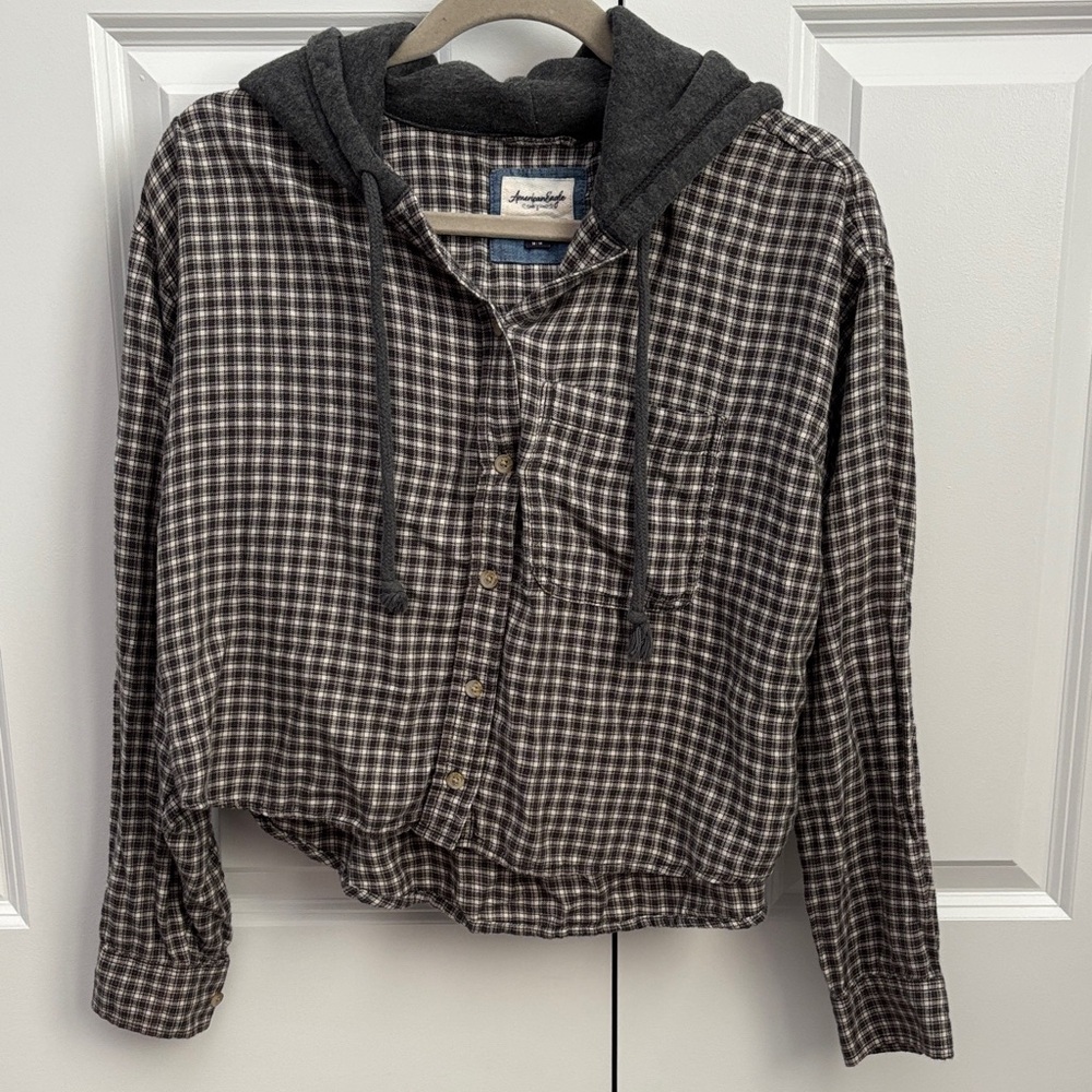 American Eagle Checkered Hoodie Shirt